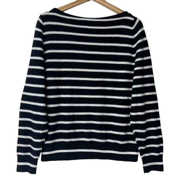 Vince Sweaters - Vince Blue And White Striped Boat Neckline Long Sleeve Pull Over Sweater Medium